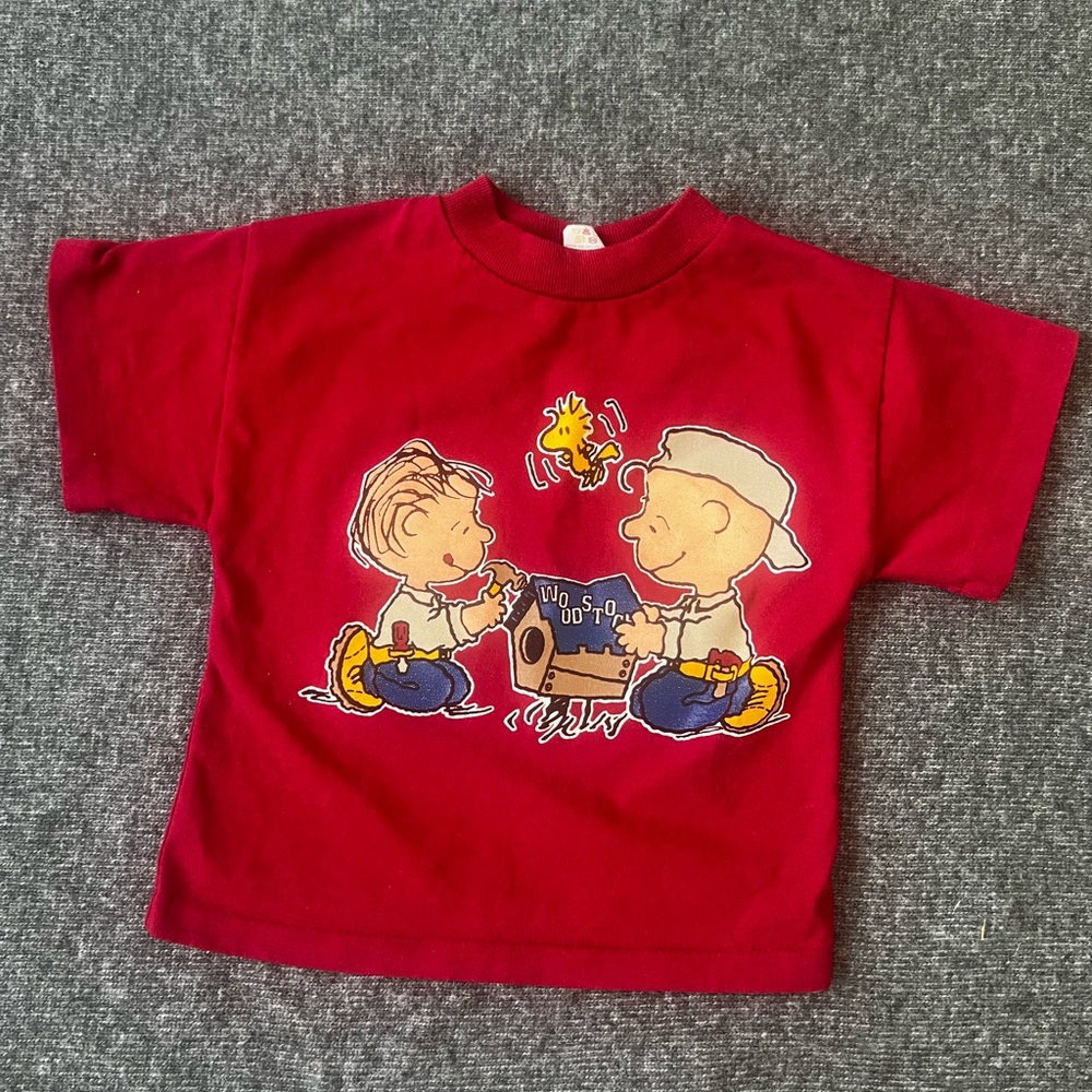 Vintage Peanuts Red Kids T-Shirt with Cartoon Print 3T